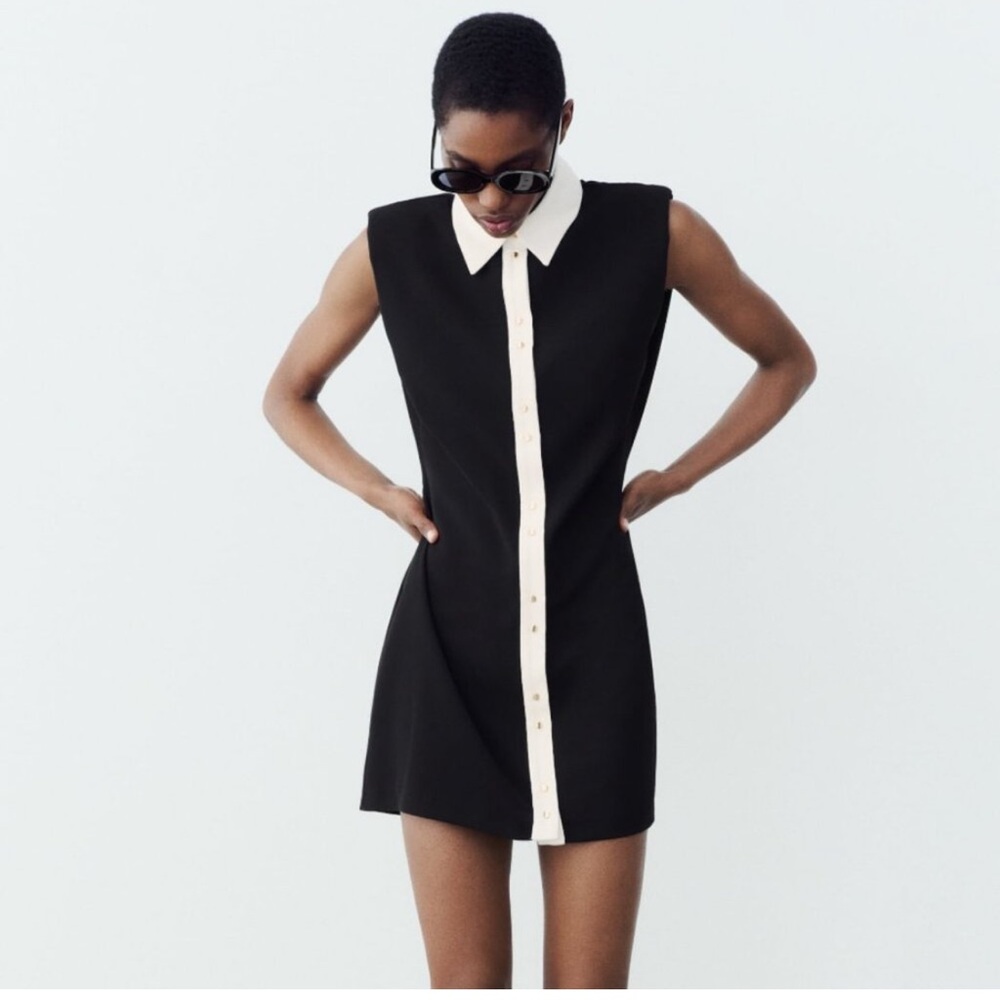 Elegant Black and White Sleeveless Dress Zara
